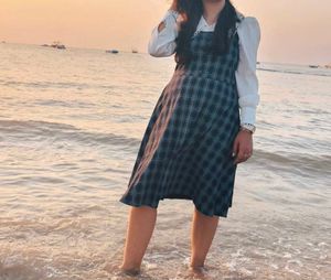 Chic Plaid Pinafore Dress with White shirt