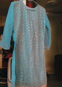 Stunning Teal Sequined Kurta Sharara Set