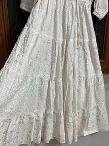 White Tiered Maxi Dress with Gold Print
