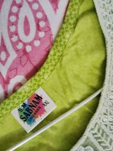 108. Lime Green Kurta with White Embellishments