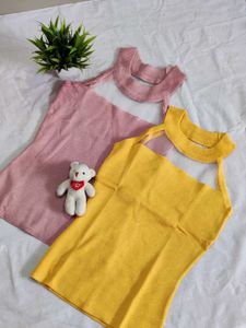 Yellow Sheer Neckline Knit Top
