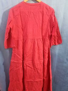 Utsa Red Embroidered Cotton Kurta