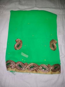 Beautiful Green Embroidered Saree