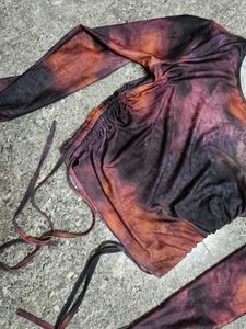 Tie-Dye Ruched Long Sleeve Top