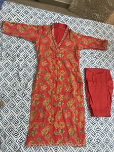 Beautiful Red Printed Kurta with Pants
