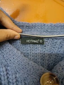 Korean Blue Stylish Wool Cardigan