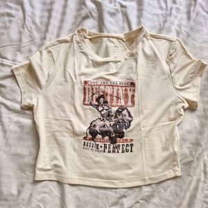 Cream Graphic Print Cropped T-Shirt