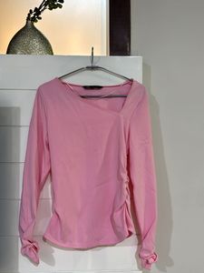 Stylish Pink Ruched Long Sleeve Top