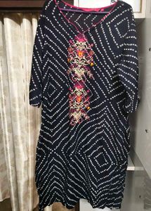 Embroidered Navy Blue Bandhani Kurta