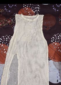 Cream Crochet Knit Tunic Top