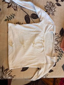 Cute White Ribbed Crop Top with Bows