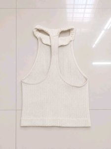 Cream Ribbed Halter Neck Top