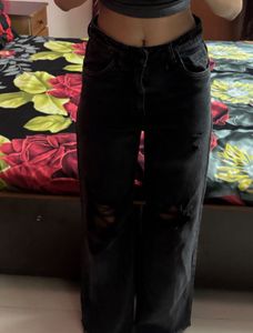 Washed Black Wide Leg Jeans