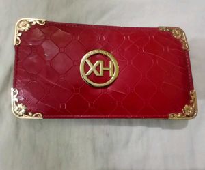 Red Patent Wallet with Gold Accents