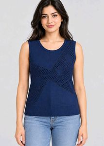 Stylish Navy Blue Sleeveless Knit Top