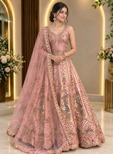 Stunning Pink Peacock Embroidered Lehenga Choli