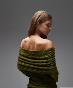 Zara Lime Green Ruched Off-Shoulder Top