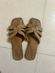 Tan Braided Slide Sandals