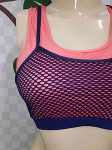 (1200)Coral &amp; Navy Sports Bra