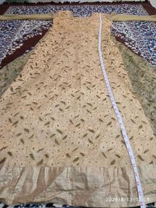 Elegant Beige &amp; Gold Anarkali Gown