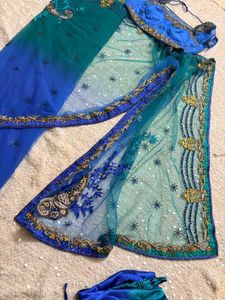 y2k Stunning Blue &amp; Teal Embroidered Lehenga saree