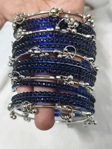 Elegant Blue Beaded Bangles Set