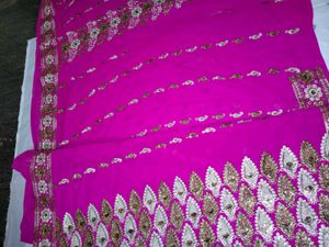 Gorgeous Rani Pink Embroidered Saree🤩