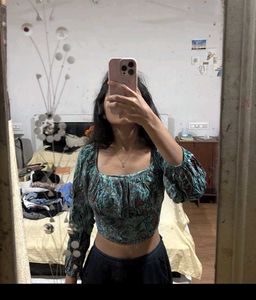 Bohemian Print Long Sleeve Crop Top