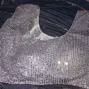Silver And Grey Colour Ready To Wear Saree