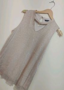 Nude Sparkly Choker Neck Sleeveless Top 36 Bust