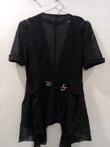 Chic Black Short Sleeve Blazer