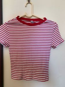 Red & White Striped ribbed Cropped T-Shirt