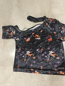 Black Velvet Printed One Shoulder Top