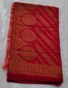 Elegant Red Saree with Golden Motifs