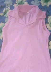Green Ribbed Polo Long Sleeve Top AndPink To