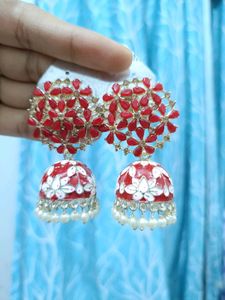 Red Floral Jhumka Earrings