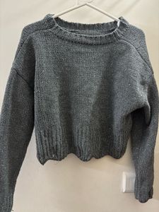 Grey Co-ORD Shimmer Knit Cropped Sweater and Skirt