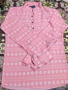 Men's Pink Printed Kurta Shirt