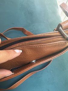 Tan Leather Crossbody Multizip Bag
