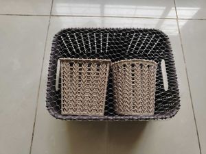 New Set Of Three Plastic BasketsBrown Beige