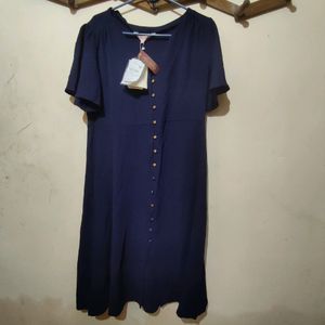Navy Button-Down Midi Dress
