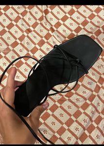 Black Strappy Square Toe Flats