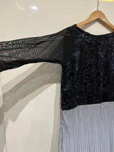 Elegant Black Lace &amp; Silver Ombre Maxi Dress
