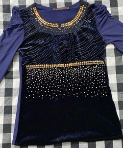 Elegant Embellished Blue Tunic Top