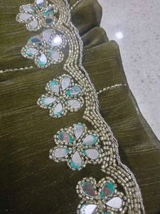 Elegant Olive Green Embroidered Saree