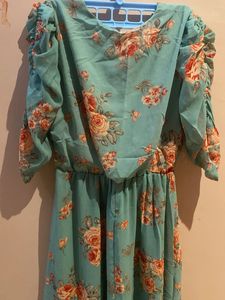 Floral Print Blue summer Midi Dress