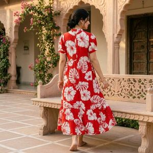 Red Floral Midi Dress