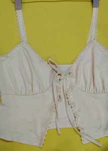 SHEIN ICON Tie Front Lace Trim Cami Top