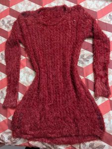 🍓Brick Red Faux Furr Sweater Dress🍓