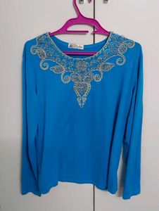 Elegant Blue Embellished Top
